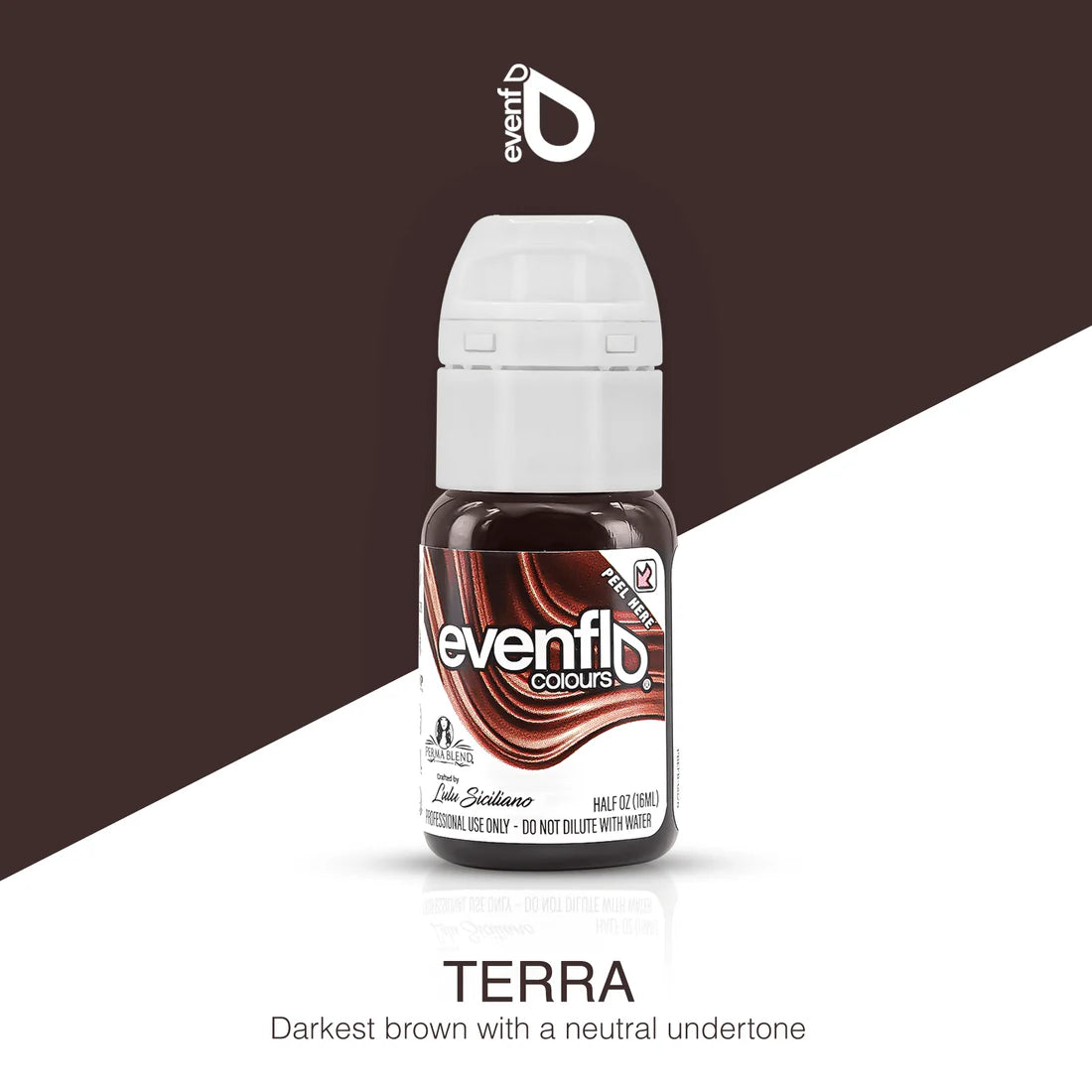 Bottle of evenfl¶ Colours Terra flavor on a brown and white background