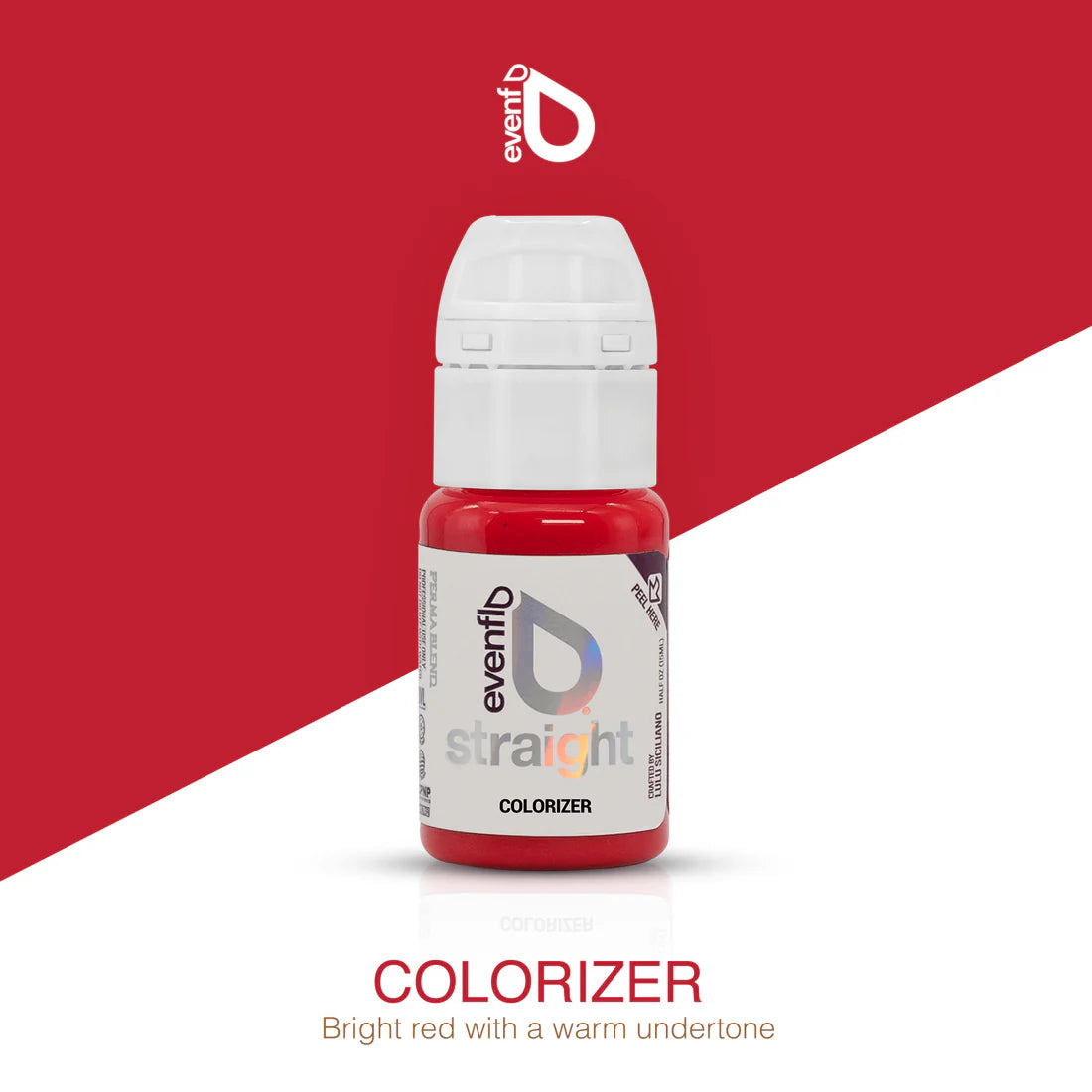 Bottle of Eventb straight Colorizer on a red and white background