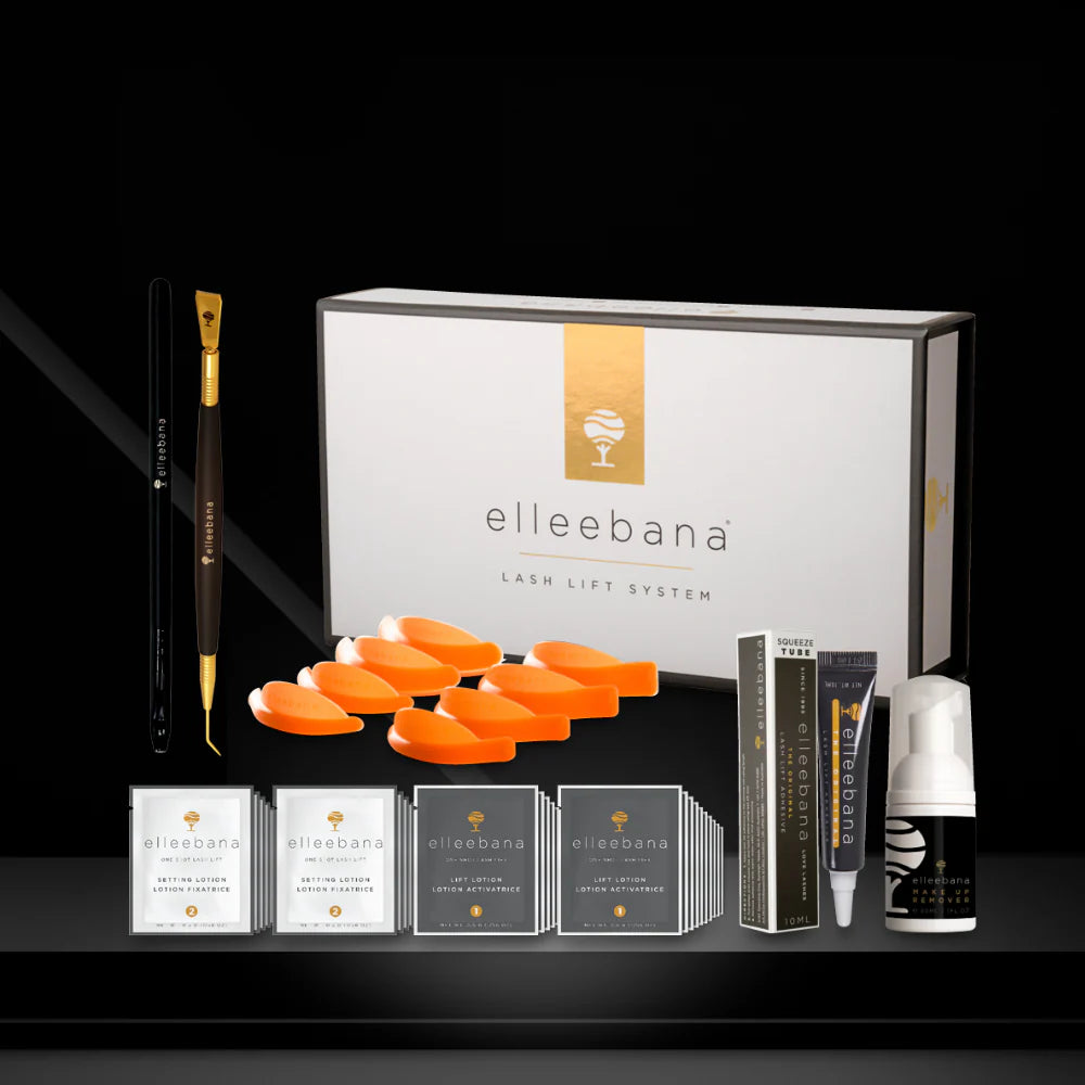  Elleebana lash lift full kit system with various products on a black background