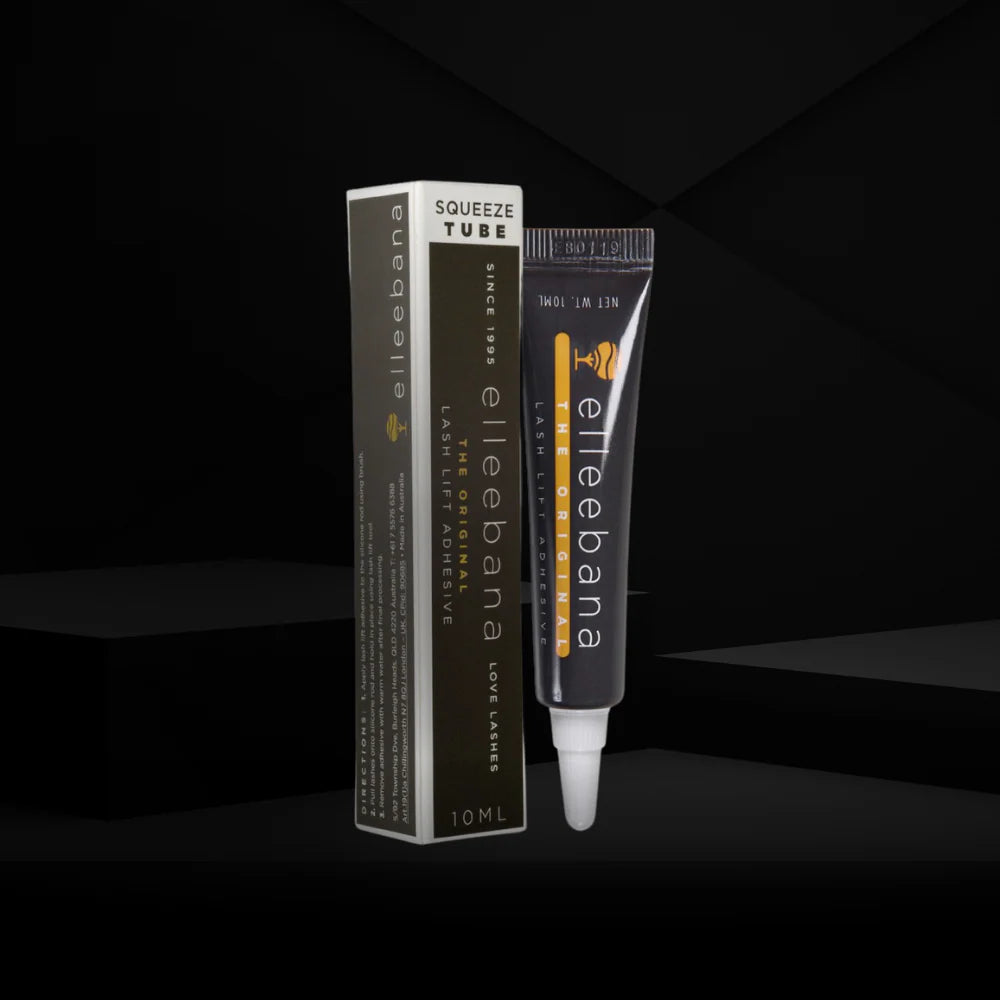 Elleebana cosmetic tube and packaging on a black background
