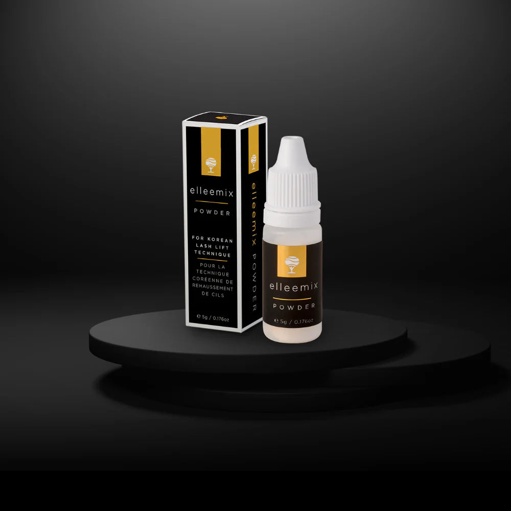 Elleemix powder bottle and packaging on a black background