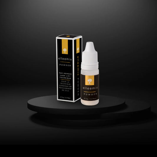 Elleemix powder bottle and packaging on a black background