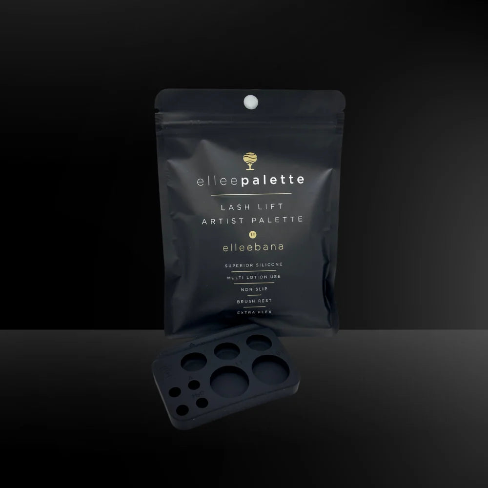 Elleepalette lash lift artist palette packaging on a black background