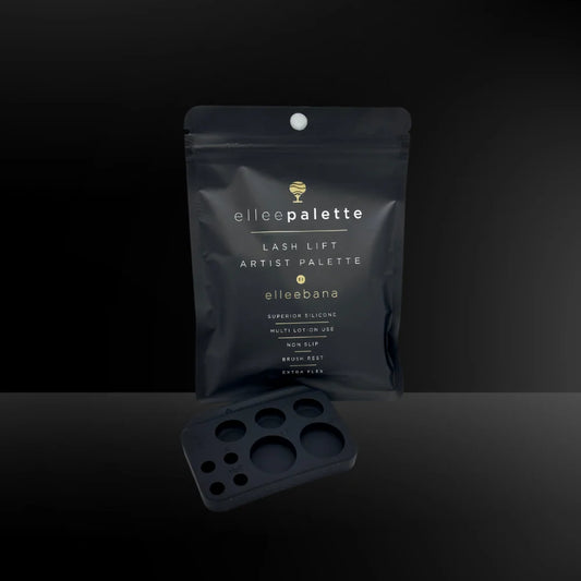 Elleepalette lash lift artist palette packaging on a black background