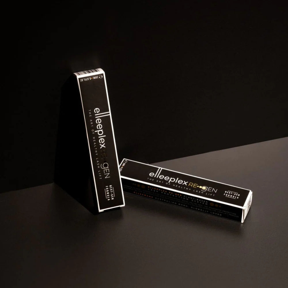 Two black boxes labeled 'elleeplex RE-OEN' on a dark surface with a black background.