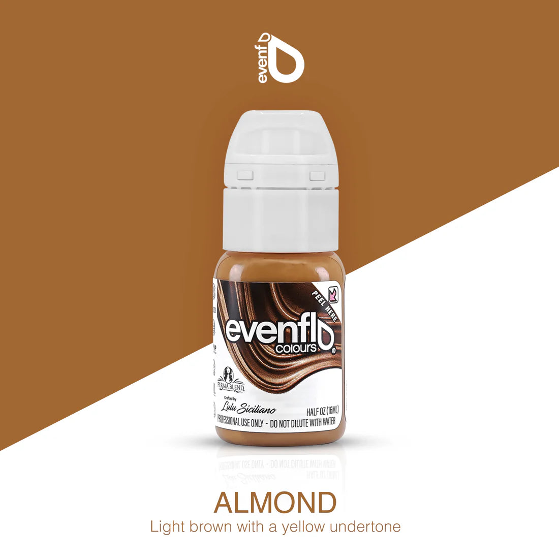 Bottle of evenflb colours almond paint on a brown and white background