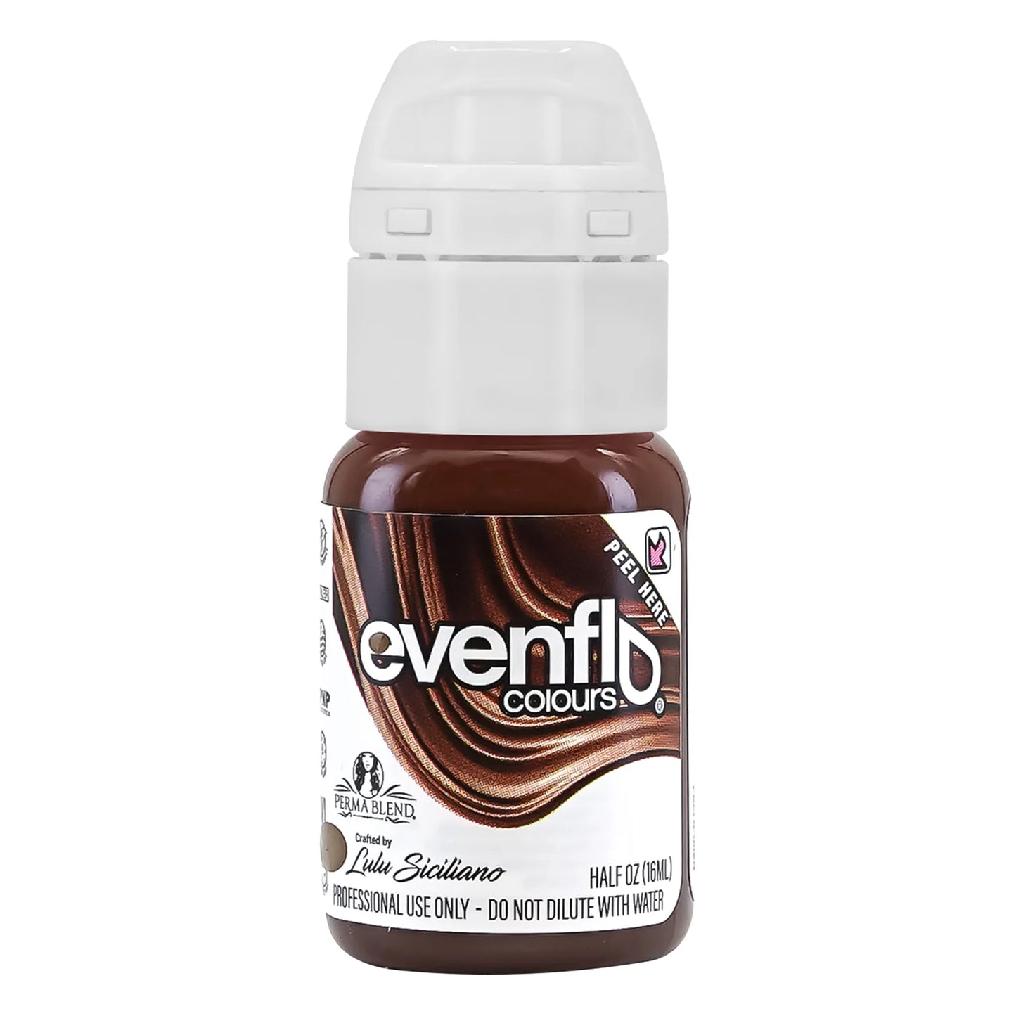 Bottle of Evenflo Colours hair dye with a white cap on a white background