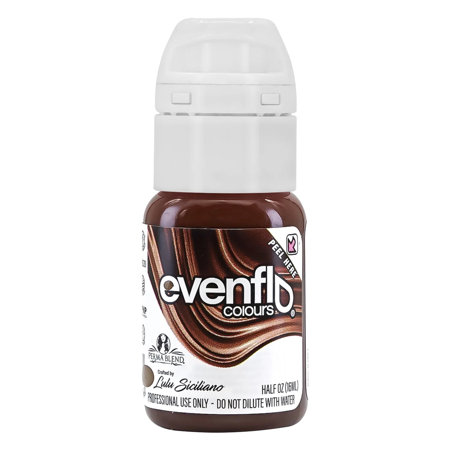 Bottle of Evenflo Colours hair dye with a white cap on a white background