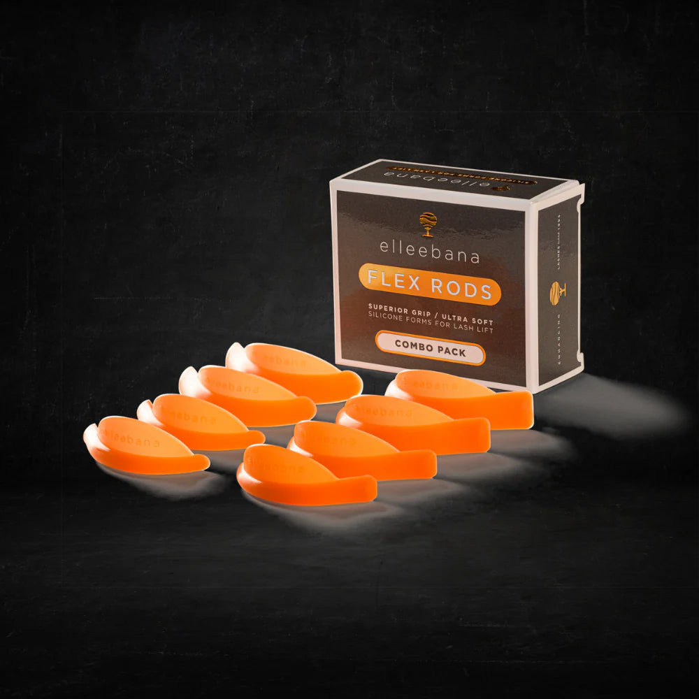Orange flex rods with packaging on a black background