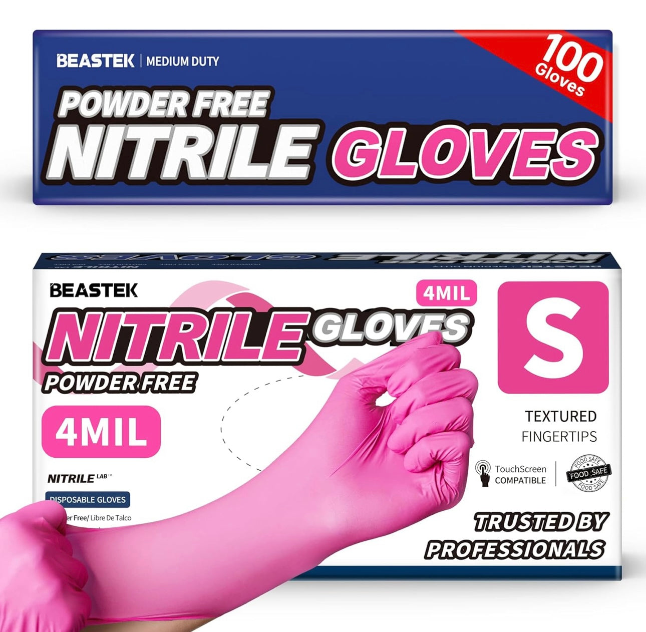 Pink Nitrile Gloves 4MIL – Powder Free (100 Count)