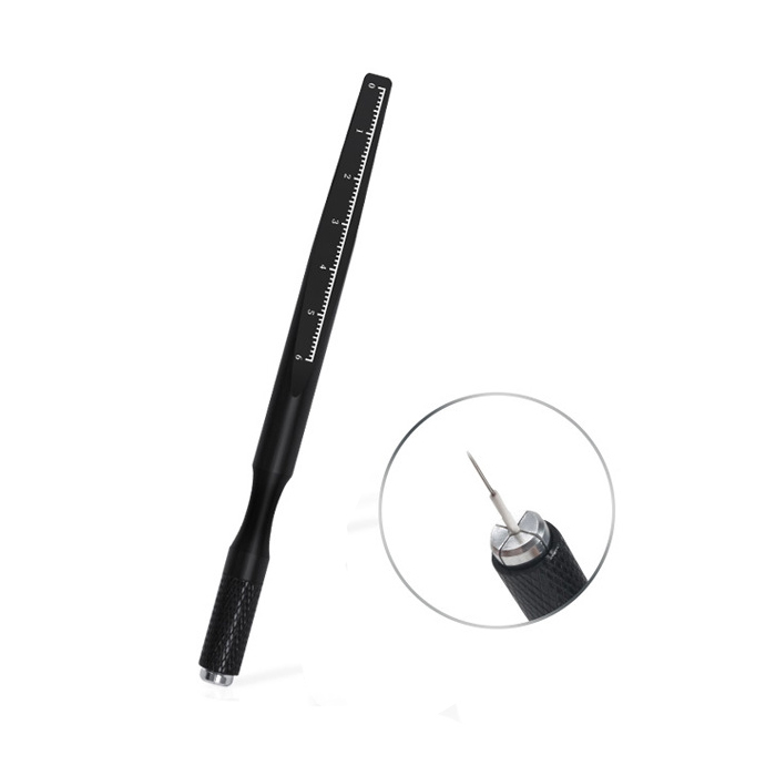 Black tool with ruler scale on a white background