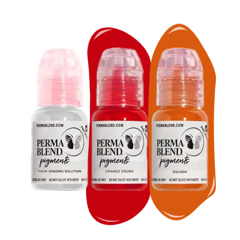 Three bottles of Perma Blend pigments with labels on a white background