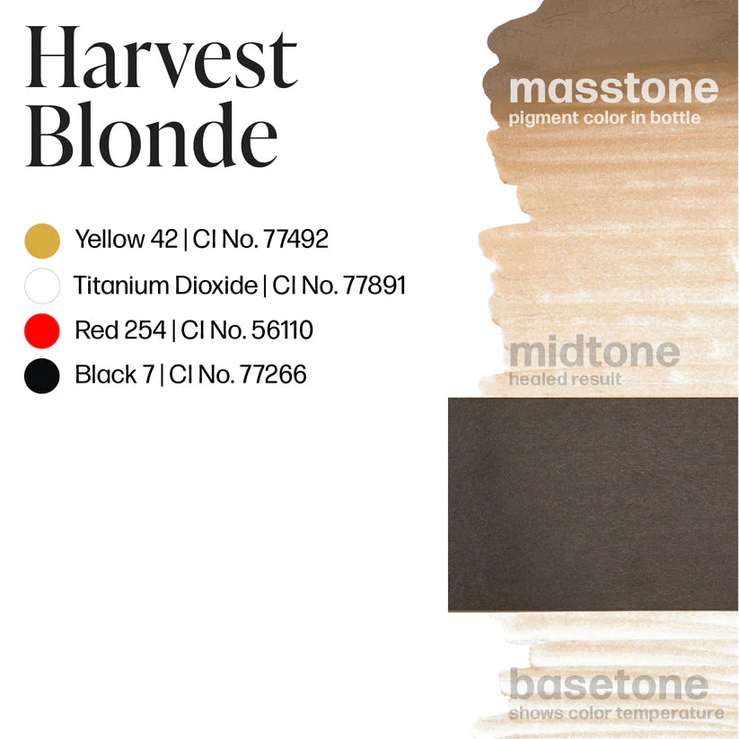 Color swatch and information for 'Harvest Blonde' with color components listed.