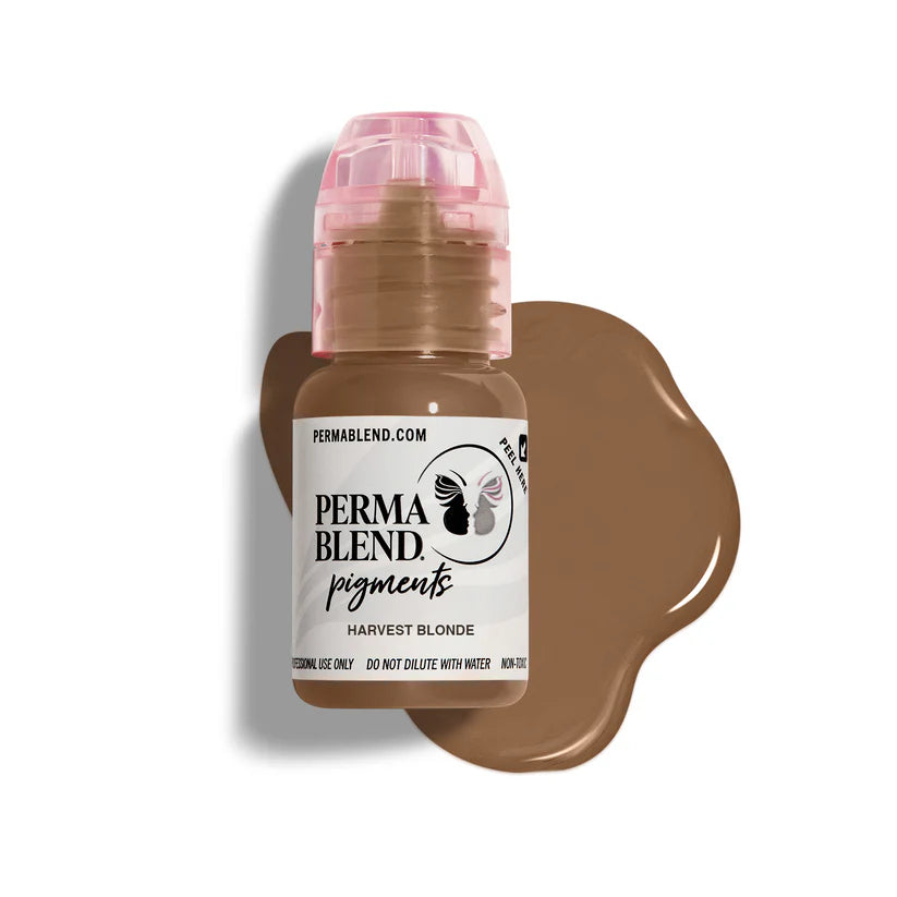 Perma Blend pigments bottle with a swatch of hair color on a white background