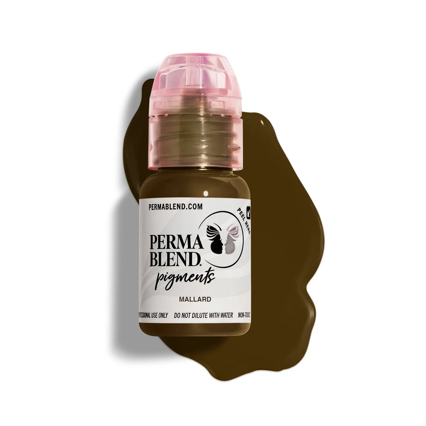 Perma Blend pigments bottle with brown color swatch on a white background