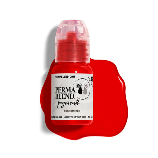 Red bottle of Perma Blend Pigments on a white background