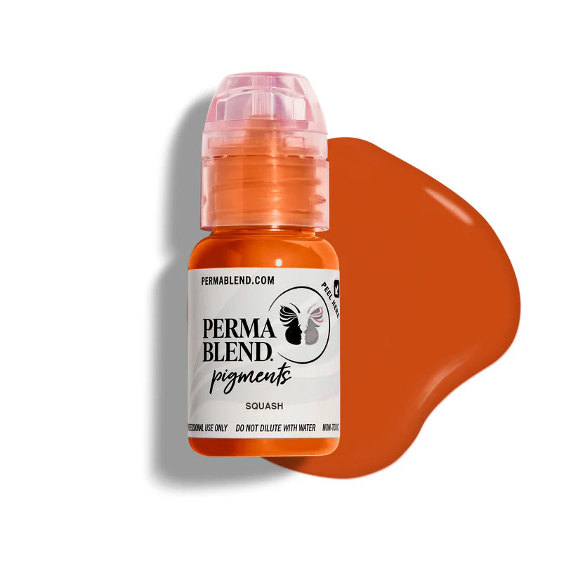Perma Blend pigments bottle with orange color swatch on a white background