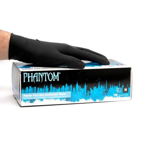 Guantes de examen de látex Adenna Phantom 6 Mil – Negros