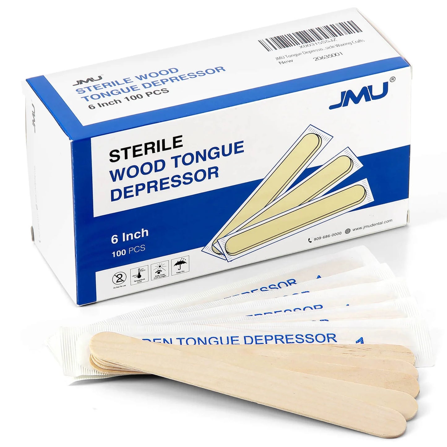 JMU Dental Disposable Wooden Tongue Depressors Sterile 6 Inch