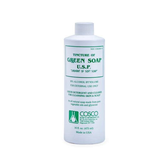 Bottle of Tincture of Green Soap U.S.P. by Cosco on a white background